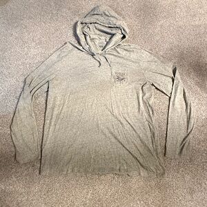 Polo Ralph Lauren Heather Gray Hooded Tee Shirt with flag detail on pocket and o